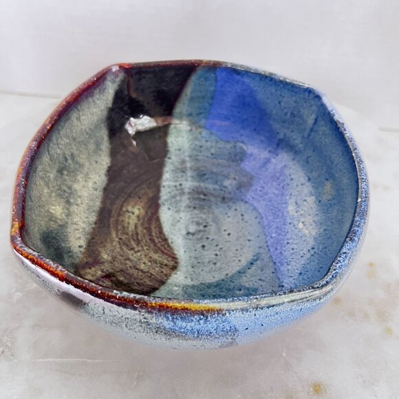 Abstract Bowl Artisan Signed Studio Pottery Wheel Thrown Multicolor Drip Glaze D - Picture 2 of 7